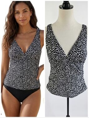 Jaclyn Smith Tankini Bathing Suit Top Black and White Polka Dot  Women's Size 16